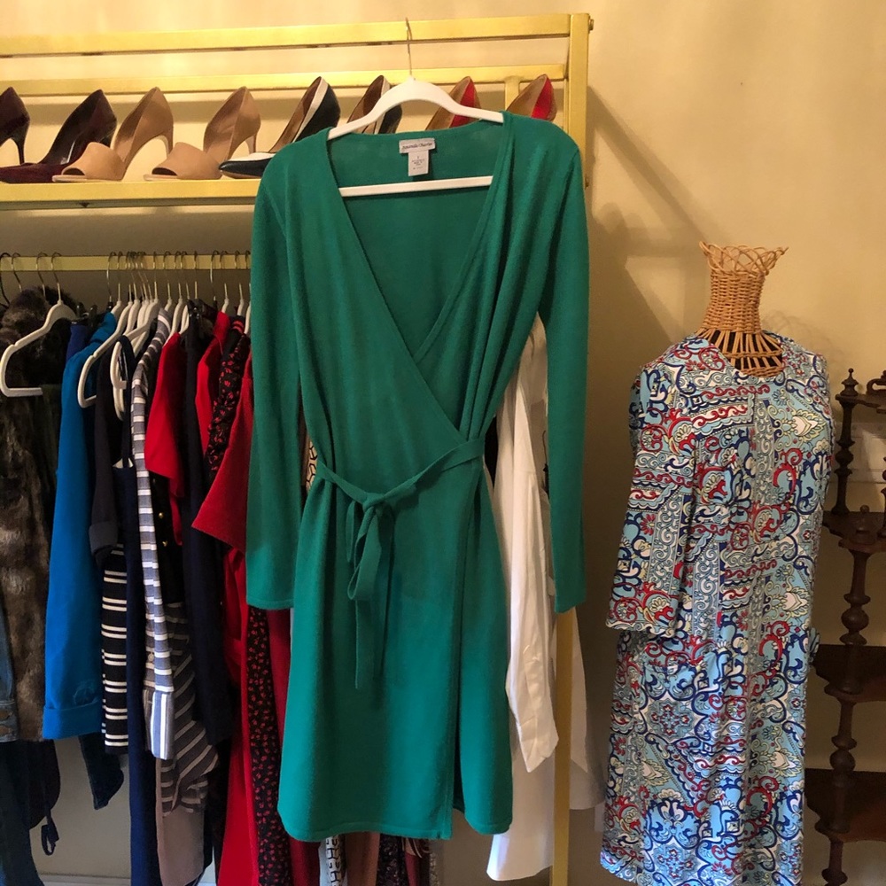 Emerald green sweater wrap dress